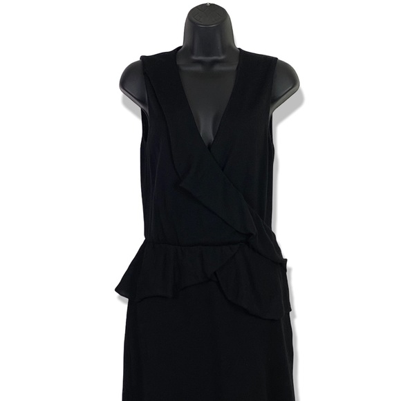 MOSCHINO Faux Wrap Ruffle Wool Black Midi knit Dress Size US 8 GB10 F38 - Picture 3 of 14